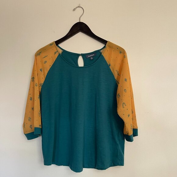 ModCloth Moxie Mastery Desert Cactus Sheer Sleeve Raglan Tee, Sz XL - Picture 2 of 8